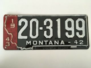 1943 Montana License Plate Metal Year Tab On 1942 Base Plate " Prison Made "