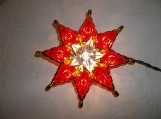 Red Gold Star Poinsettia Christmas Tree Top Topper Lighted Vintage