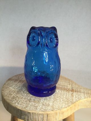 Vintage Pilgrim Cobalt Blue Art Glass Owl Mid Century Owl Figurine