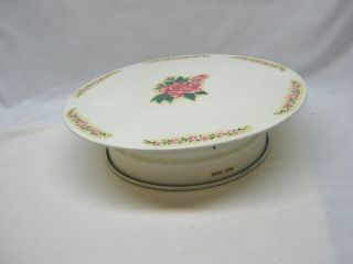 Vintage Swiss Musical Happy Birthday Rotating Cake Plate Stand Pink Rose Floral