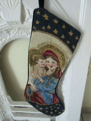 Vintage Embroidered Christmas Stocking Mary And Jesus " Mother And Child "