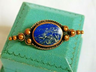 Vintage Jewellery Stunning Art Deco Natural Lapis Lazuli Bronze Bar Brooch