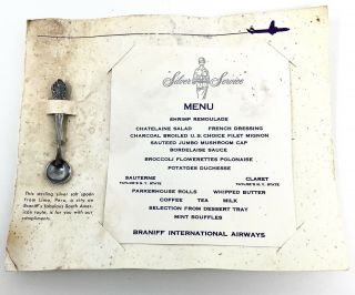 Vintage Braniff International Airways Silver Service Sterling Spoon Menu