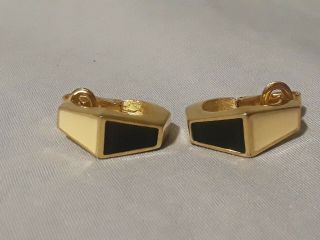 Vintage Signed Givenchy Clip On Earrings Gold Tone Black And White
