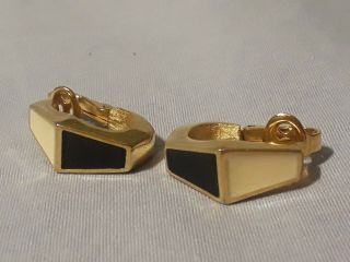 Vintage signed Givenchy Clip on Earrings gold tone black and white 2