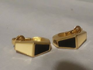 Vintage signed Givenchy Clip on Earrings gold tone black and white 3