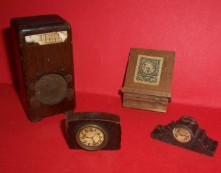 Vintage Dolls House Wood Clocks & Radiogram 1930 