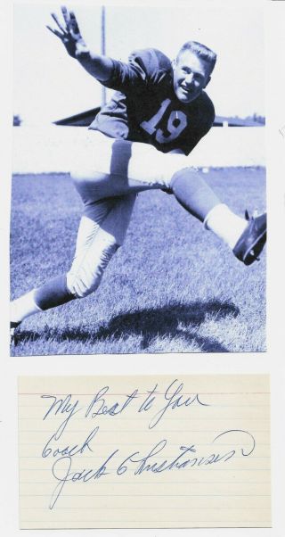 Jack Christiansen - Hall O Fame Scarce Vintage Hand Signed Autograph With Image