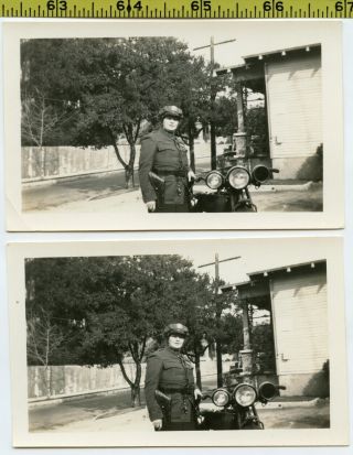 (2) Vintage 1930 Motorcycle Photos / Police Woman W/ Harley - Davidson Los Angeles