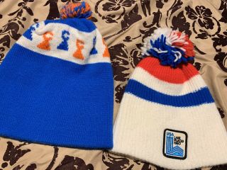 Two 2 Vintage Xiii Olympic Winter Games 1980 Lake Placid Pom Beanie Ski Hats