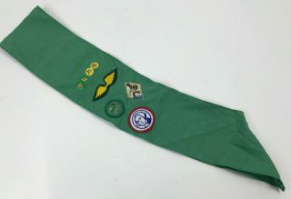 Vtg Girl Scouts Green Sash With Merit Badges Patches Pins River Bluffs Illinois