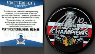 Beckett - Bas Patrick Sharp Autographed - Signed 2010 Stanley Cup Champions Puck 466