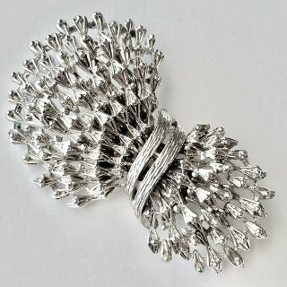Signed Corocraft Vintage Silver Tone Spray Figural Flower Brooch Pin 694