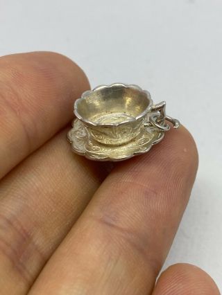Sterling Silver You’re My Cup Of Tea 925 Vintage Tea Cup Saucer Charm Pendant