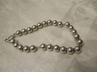 Vtg Sterling Silver Heavy Bead Ball Bracelet,  8 ",  Wt 9 Gm,  6 1/2 Mm