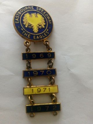 Vintage 1960/70s Eastbourne Eagles Speedway Badge With Makers Name,  4 Year Bars