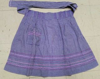 Vintage 1950s - 1960s Purple/white Gingham Apron W/pocket & Cross Stitching