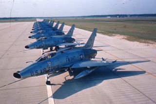 4490 35mm Slide Transparency Vintage Military Aircraft F - 100 Lineup