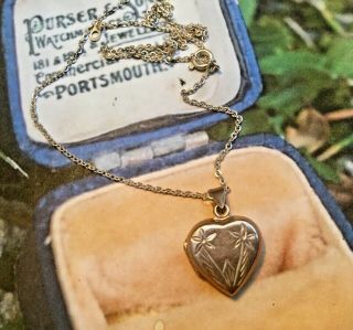 Vintage Sterling Silver Engraved 925 Heart Shape Photo Locket And Chain