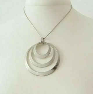 Vintage Style Retro 60s 70s Space Age Mod Silver Tone Hoop Statement Necklace