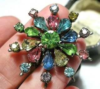 Vintage Jewellery 30s Art Deco Rainbow Rhinestone Crystal Star Shawl Pin Brooch