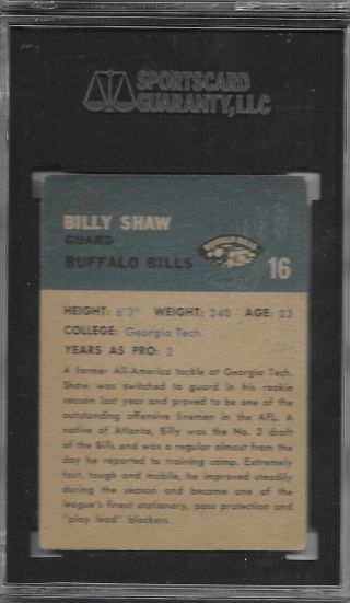 SGC Signed 1962 Fleer 16 Billy Shaw RC HOF Buffalo Bills 2
