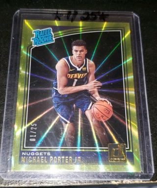 2018 - 19 Donruss Rated Rookie Yellow Laser Michael Porter Jr.  Rc 1/25 Nuggets Sp