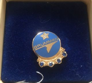 Grumman 20 Years Service Award Pin Enamel Diamond Sapphires Box