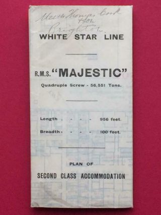 White Star Line Rms Majestic Deck Plan Of 2nd Class Accommodation June 1922.