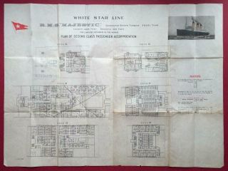 WHITE STAR LINE RMS MAJESTIC DECK PLAN OF 2ND CLASS ACCOMMODATION JUNE 1922. 2