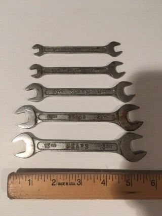 Vintage Sears 5 - Piece Open End Metric Wrench Set - Forged Alloy.