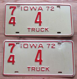 Iowa 1972 Low Number Truck License Plate Pair - Quality 74 4