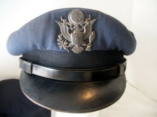 Vintage U.  S.  Air Force Custom Made Cap With 2 Hat Badges & Cover