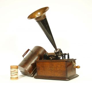 Near All - 1906 Edison Standard Cylinder Phonograph W/orig.  14 " Horn