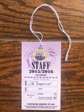 Kobe Bryant Last Game 2015 - 16 Lakers Locker Room Media Pass Ticket 4 - 13 - 16 Jazz
