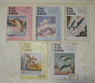 5 Vintage Fur Fish Game Magazines Aug,  1954,  Dec.  1957,  Jan. ,  May & July 1958