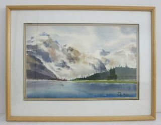 Judy Odell Signed Vtg Modernist Pnw Mountain Landscape Watercolor Painting 17x22
