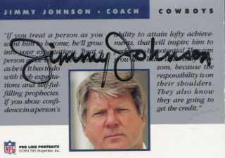 1991 Pro Line Portraits Jimmie Johnson Autograph Auto W/cert Stamp Cowboys