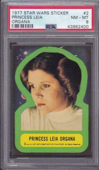 1977 Topps Star Wars Sticker Card Carrie Fisher Princess Leia 2 Psa 8