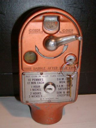 Vintage Automobile Parking Meter By " Mark - Time - M.  H.  Rhodes Inc.  " C1940 W/keys