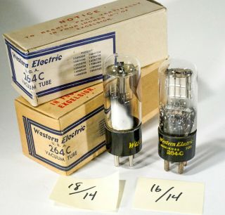 Matched Pair - Western Electric 264 - C Audio Vacuum Tubes - Yellow Printed Base