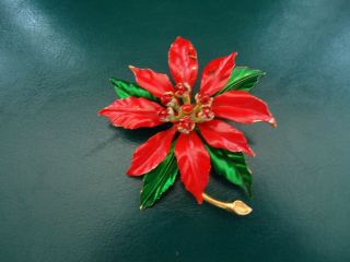 Vintage Weiss Christmas Poinsettia Flower Brooch Pin Signed Jewelry Goldtone