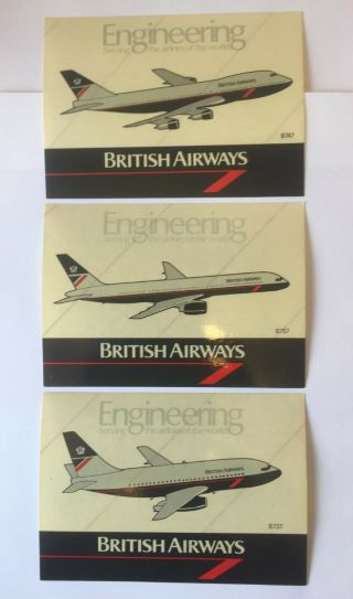 Rare Vintage Set Of 3 British Airways Engineering Stickers Boeing B747 B757 B737