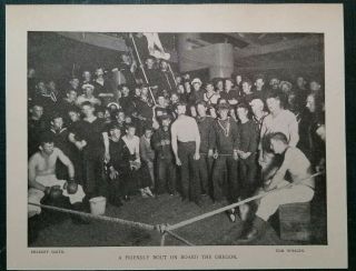 1898 Sailors Boxing Match On Uss Oregon Battleship Us Navy Vintage Photo Print