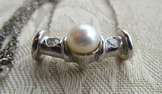 Estate Vintage 925 Sterling Silver Necklace w/ Pearl and Cubic Zirconias 3