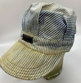 Vintage Lee Union Made Sanforized Denim Railroad Strip Work Wear Hat
