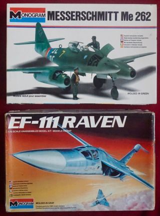 2 Vintage Monogram Kits - 1/ 48 Messerschmitt Me 262 & 1/72 Ef - 111