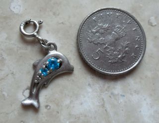 Vintage 925 Sterling Silver Clip - On Dolphin Charm With Single Diamond