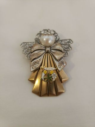 Vintage Daughters Of The Nile Ladies Large Angel Pin With Rhinestones Perfect