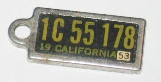 Vtg 1953 California Mini Dav (disabled Vet) License Plate Keychain Tag Fob 1c55178